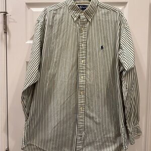 Ralph Lauren Men's Green and White Striped Shirt